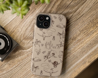 Magnetic Tough Cases, Rodeo Design Tan iPhone Case, MagSafe, Ranch Lifestyle Cowboy Cowgirl Western Accessories, Protective Phone Cover,