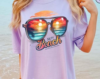 Salty Beach Comfort Colors® Shirt - Coastal Sunglasses Tee, Women's Summer Beach Shirt, Ocean Lover Vacation Gift