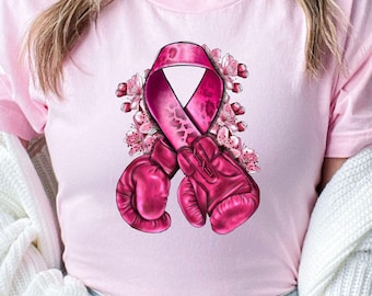 Breast Cancer Boxing Gloves Shirt, Breast Cancer Awareness Shirt For Women, Pink Ribbon Shirt, Cancer Survivor Gift, Cancer Support Tee