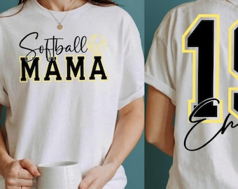 Softball Mama Shirt with Custom Name and Number, Personalized Softball Mom Tee, Game Day Shirt for Softball Moms, Custom Player Number Shirt