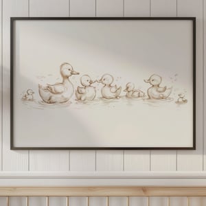 Vintage Nursery Wall Art, Cute Duck Family, Printable Artwork, Minimalist Design, Gender Neutral, Children's Room Decor, Digital Download