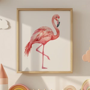 Nursery Wall Art, Cute Flamingo Watercolor, Printable Artwork, Minimalist Design, Gender Neutral, Children's Room Decor, Digital Download