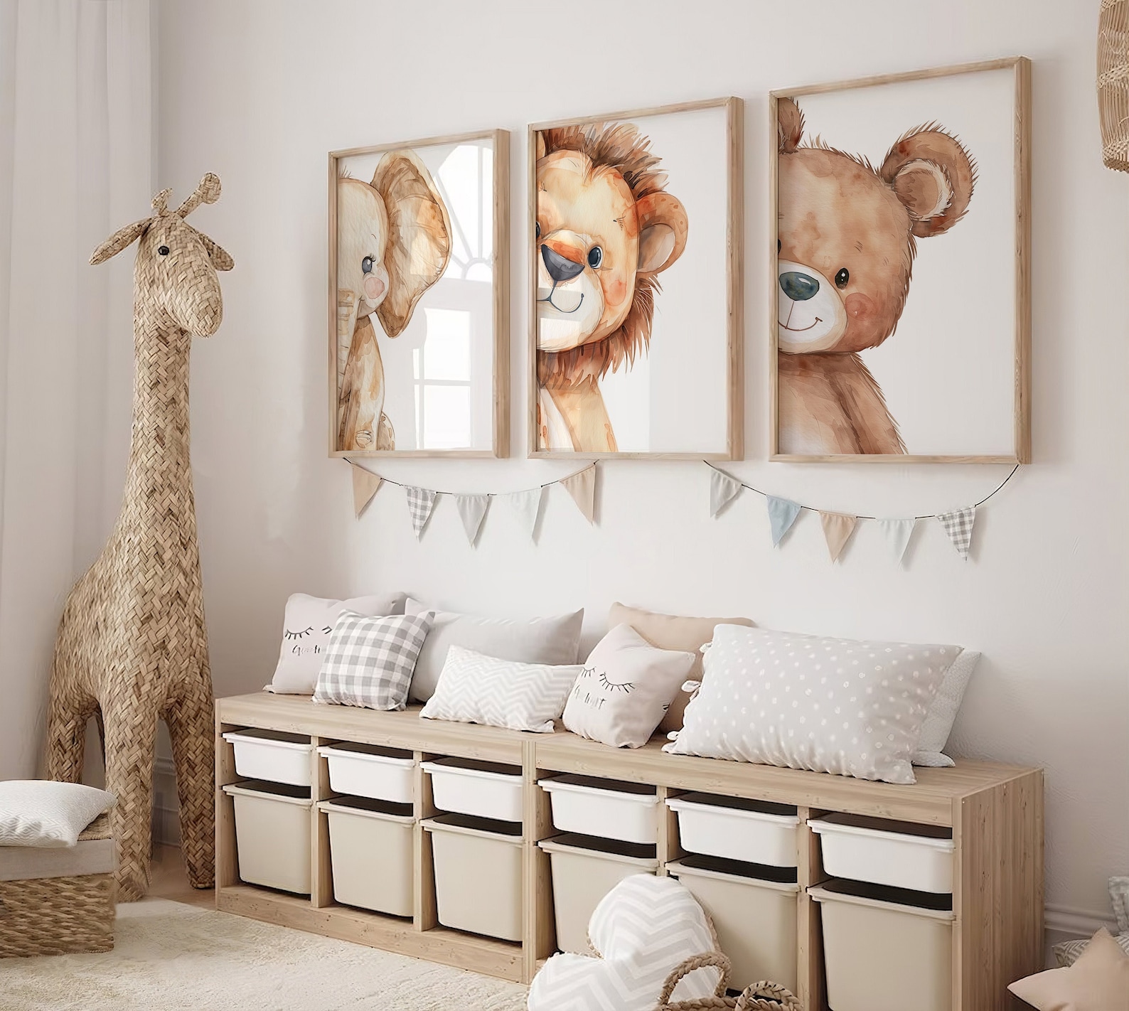 Nursery Wall Art, Cute Animals Prints Set of 3, Elephant, Bear, Lion ...