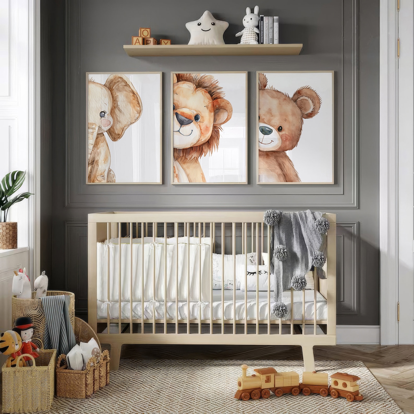 Nursery Wall Art, Cute Animals Prints Set of 3, Elephant, Bear, Lion ...