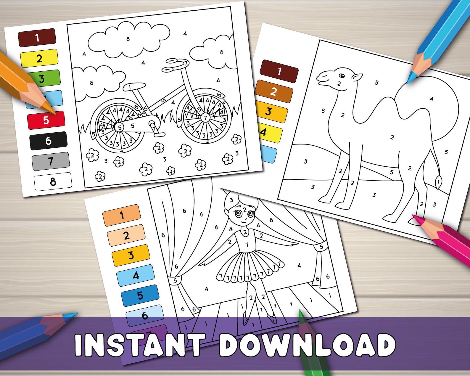 30 Color by Number Printable Coloring Pages, Kids Activity (digital ...