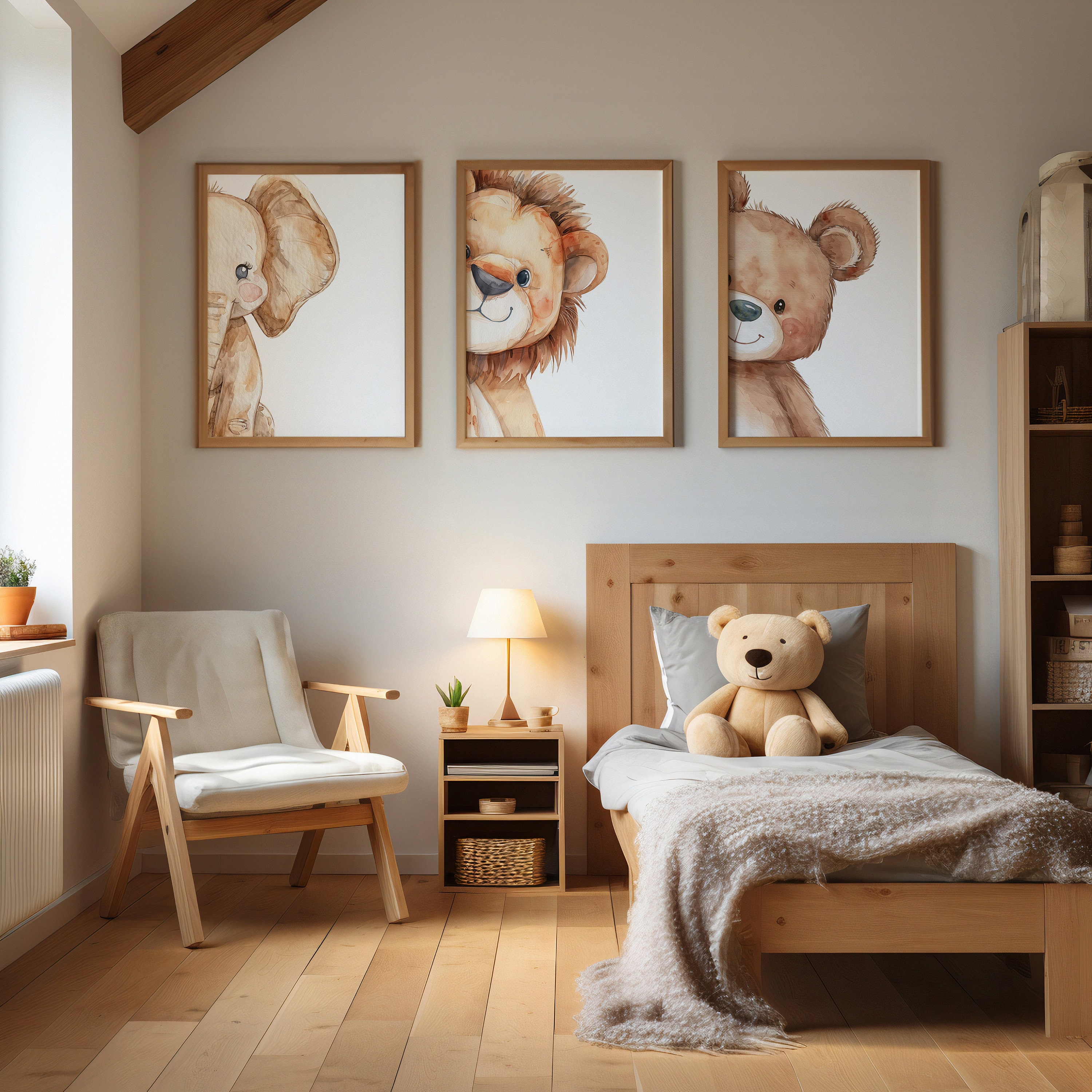 Nursery Wall Art, Cute Animals Prints Set of 3, Elephant, Bear, Lion ...