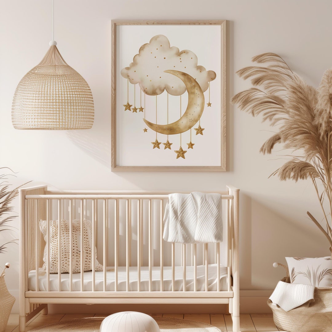 Watercolor Moon Stars Nursery Art Print (digital Download) - Etsy