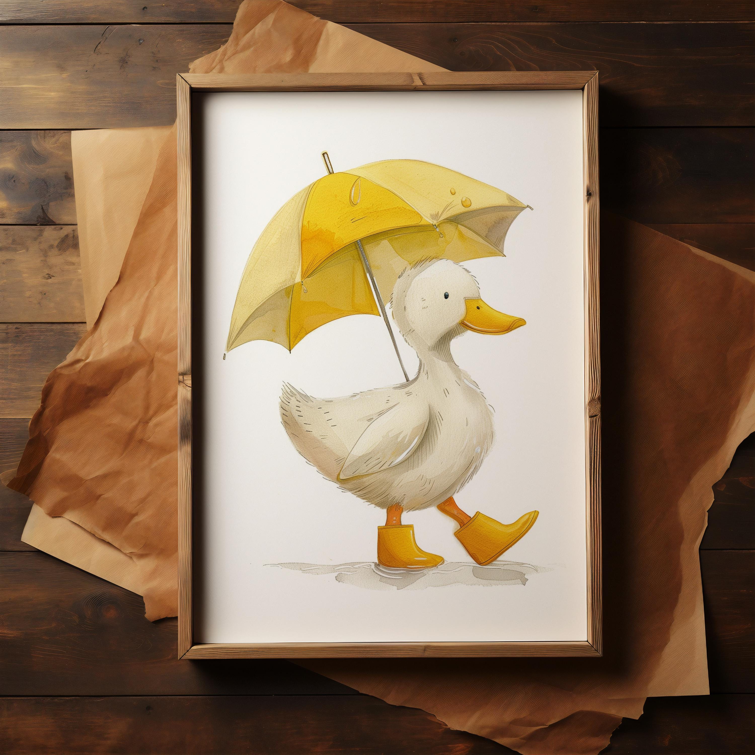 Nursery Wall Art, Cute Ducks Set of 2, Adorable Ducks Standing in Rain