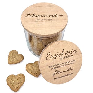 Personalized gift glass with engraving – storage jar with wooden lid heart – gift for teacher, educator, kindergarten, farewell