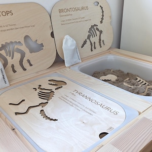 Wooden toy for children dinosaurs - Montessori educational game Trofast insert wooden board - Dino puzzle skeleton T-Rex Triceratops Brontosaurus,...