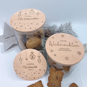 Personalisierte Vorratsgläser Weihnachten mit graviertem Holzdeckel | Keksdose Plätzchendose Süßigkeitenglas Geschenkidee