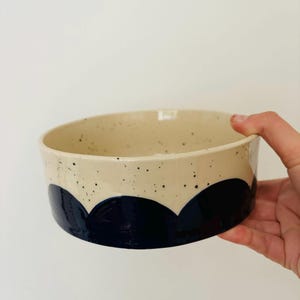Handmade Ceramic Pet Bowl | Green or Navy Scallop Design