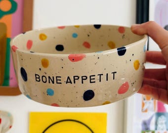 Personalised Confetti Patterned Pet Bowl | Handmade Dog Bowl | | Ceramic Bowl | Personalised | Stoneware Bowl | Cat Bowl | Cute Pet Bowl