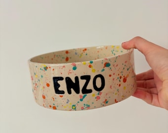 Personalised Multi Colour Splatter Pet Bowl | Handmade Dog Bowl | | Ceramic Bowl | Personalised | Stoneware Bowl | Cat Bowl | Cute Pet Bowl