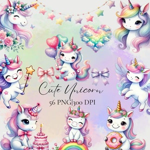 Aquarell Einhorn Clipart, süßes Einhorn PNG, Pastell Einhorn PNG, Einhorn Mädchen Babyparty, Einhorn Mädchen Geburtstagsparty PNG, Einhorn Clipart