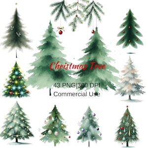 Aquarelle arbre des cliparts, sapin de Noël PNG, hiver pin PNG, des cliparts d'arbres de Noël, lot de journaux indésirables, des cliparts festifs,