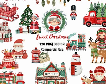 Söt jul Clipart, skandinavisk clipart, tomteby Clipart, julrenar PNG, julälvor PNG, snögubbe PNG