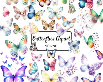 Watercolor Butterfly Clipart: 90 Floral PNG Images