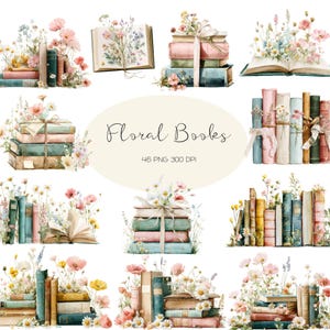 Aquarell Blumen Bücher Clipart: Boho Wildblumen PNG Set