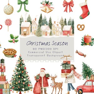 Watercolor Christmas Clipart Bundle: Whimsical Holiday PNG Elements