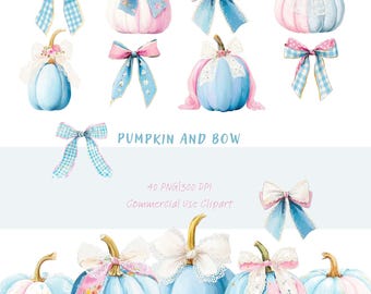 Watercolor Pumpkin Clipart, Pastel Pink & Blue Fall Decor, PNG Files,