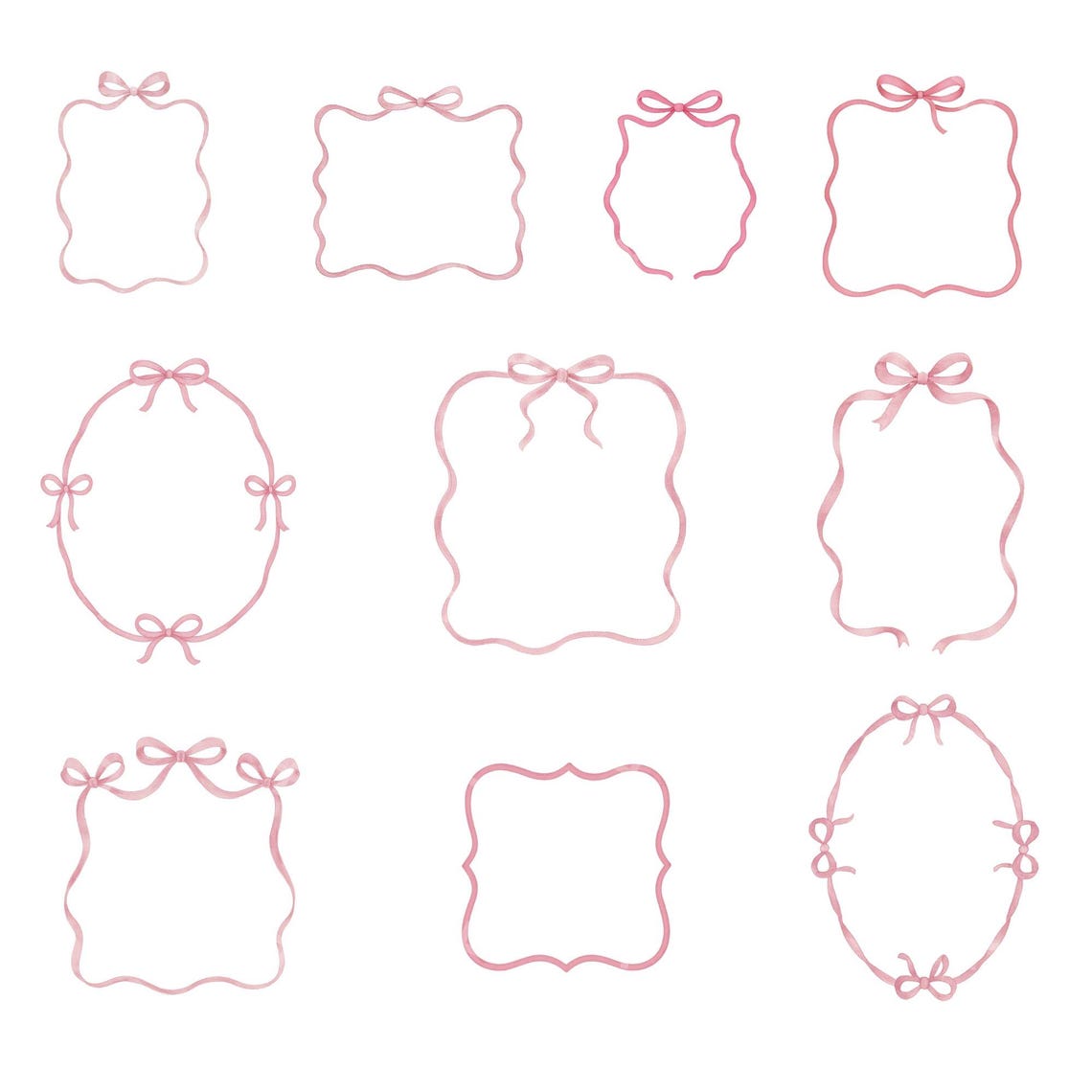 Pink Ribbon Frame R Watercolor Pink Ribbon Clipart: Bows, Frames, Wreath - Etsy