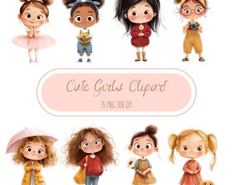Cute Cartoon Girl Clipart, Chibi Girl Clipart, Cute Little Girl PNG,  Cute Digital Girl PNG for Sublimation & Crafts,