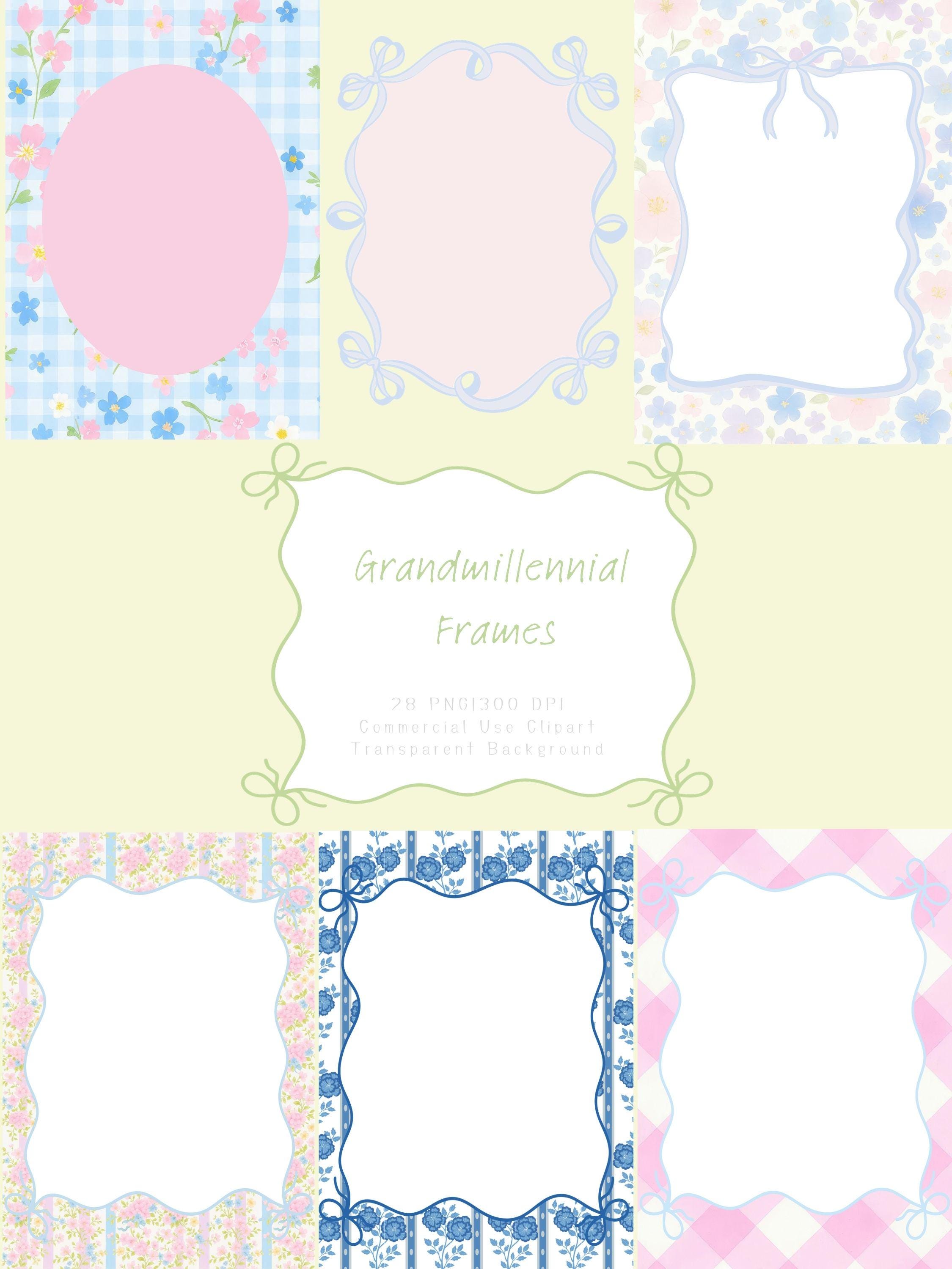 Grandmillennial Frame Clipart, Coquette Bow Frames, Preppy Graphics ...