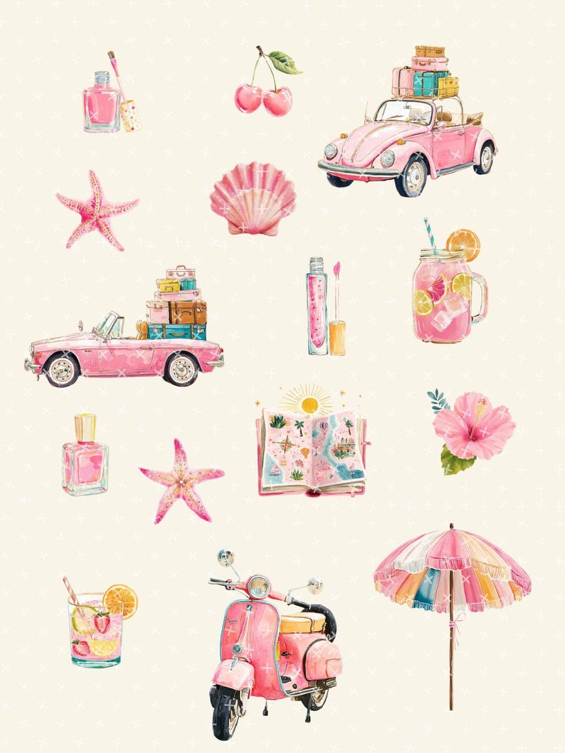 Watercolor Summer Clipart: Beach Vacation PNG Illustrations image 3