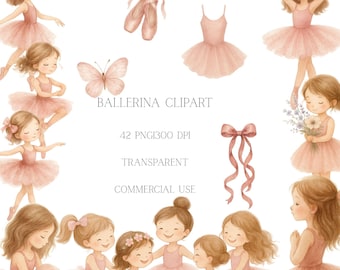 Akvarell ballerina clipart: Rosa balett PNG (digital nedladdning)