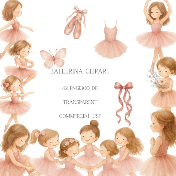 Watercolor Ballerina Clipart: Pink Ballet PNG (Digital Download)