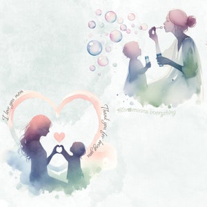 Aquarel Moederdag-clipart, moeder en kind afbeelding 5