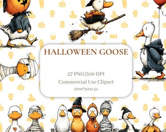Clipart de ganso de Halloween divertido: disfraz tonto PNG, esqueleto espeluznante, calabaza