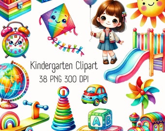 Imágenes prediseñadas escolares en acuarela, lindas para la vuelta al cole, guardería