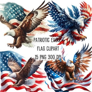 Patriotic Eagle USA Flag Clipart: 4th of July PNG Bundle