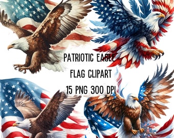 Patriotic Eagle USA Flag Clipart: 4th of July PNG Bundle