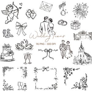 Wedding Doodle Clipart: Hand Drawn Icons (PNG Files, Commercial Use)