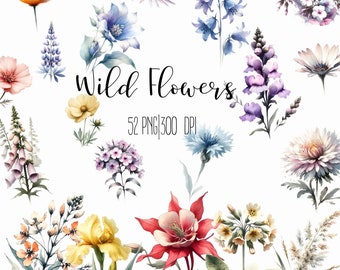 Watercolor Wildflower Clipart: Floral PNG Elements