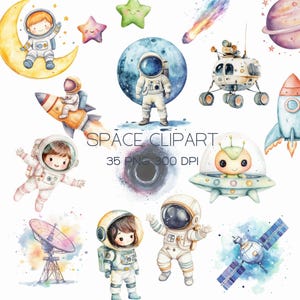 Aquarell niedlichen Weltraum Clipart Bundle, Stern und Planet digitale PNG, Pastel Space PNG, süße Galaxie Clipart, süße Astronaut Clipart