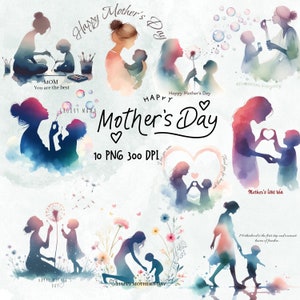 Aquarell Muttertag Clipart | Muttertag Clipart | Mutter und Kind Clipart | Sofort Download für kommerzielle Nutzung