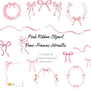 Aquarell Rosa Band Clipart, Rosa Bögen Clipart, Pastell Rosa Bögen PNG, Band Rahmen Kranz, Scrapbooking, Einladungen