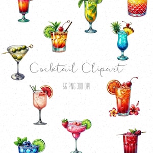 Clipart di cocktail ad acquerello, PNG di cocktail, Clipart di bevande fresche, cocktail estivi, illustrazioni di cocktail