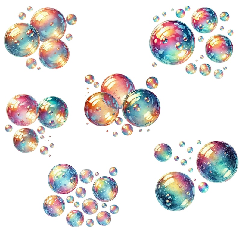 Watercolor Iridescent Soap Bubbles Clipart (PNG Files) - Etsy