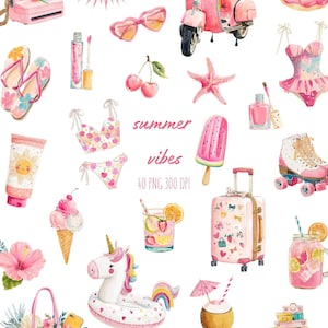 Watercolor Summer Clipart: Beach Vacation PNG Illustrations image 1