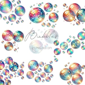 Watercolor Iridescent Soap Bubbles Clipart (PNG Files)