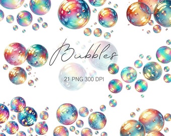 Clipart di bolle di sapone iridescenti ad acquerello (file PNG)