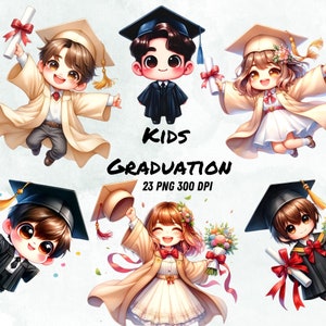 Graduierung Clipart | Grundschulabschluss | Abschlussfeier für Kinder | Schüler Clipart | Graduate Jungen und Mädchen Clipart