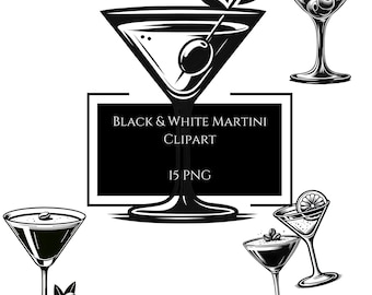 Martini Clipart: Schwarzweiße Cocktail Illustrationen (PNG Dateien)