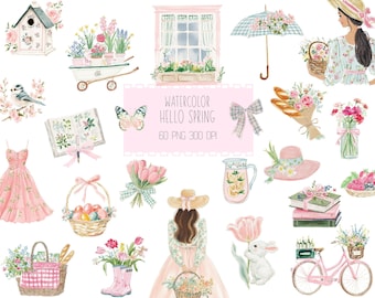 Watercolor Spring Clipart Bundle: Whimsical Floral Illustrations