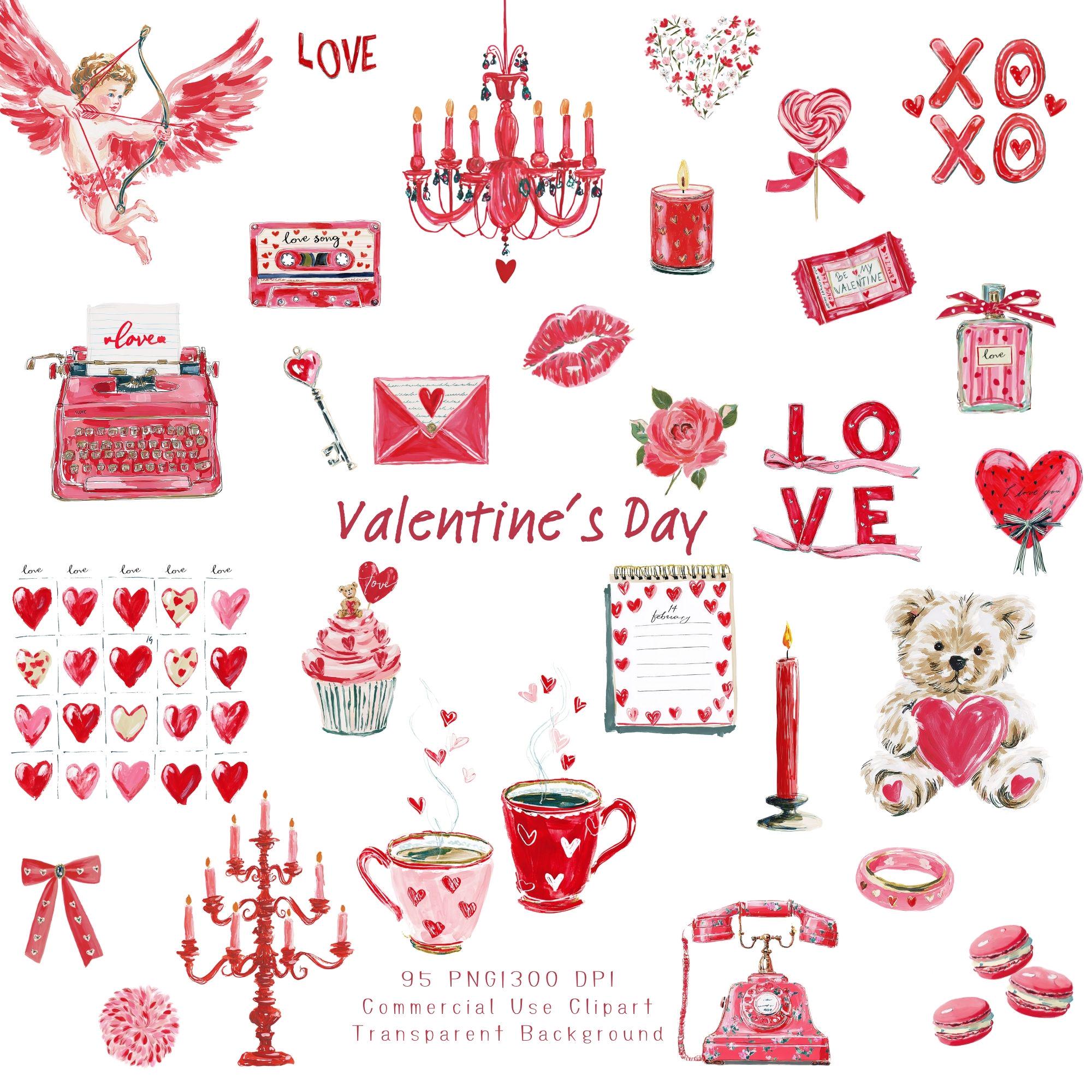 Watercolor Valentine Clipart: Love Letter, Pink Red Bow PNG - Etsy
